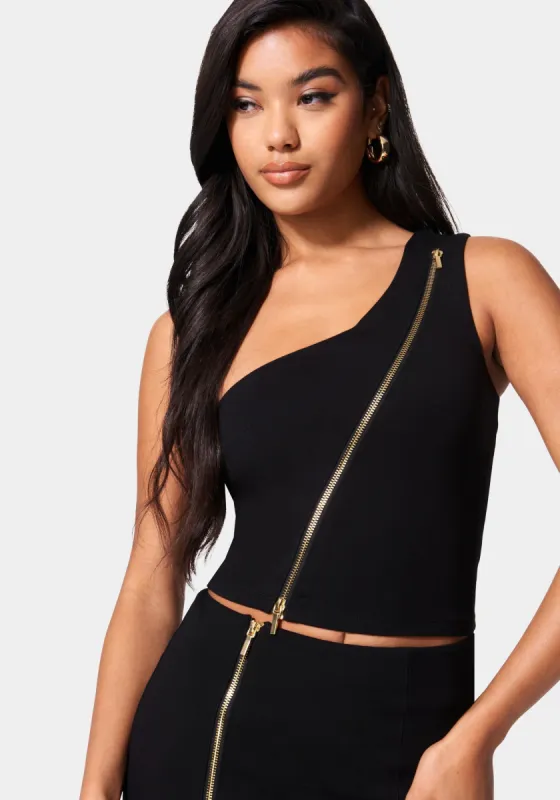 Asymmetric Zipper One Shoulder Top sold by Bebe