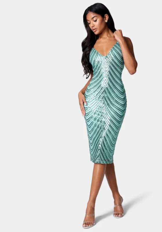 Sequin Stripe Midi Dress sold by Bebe