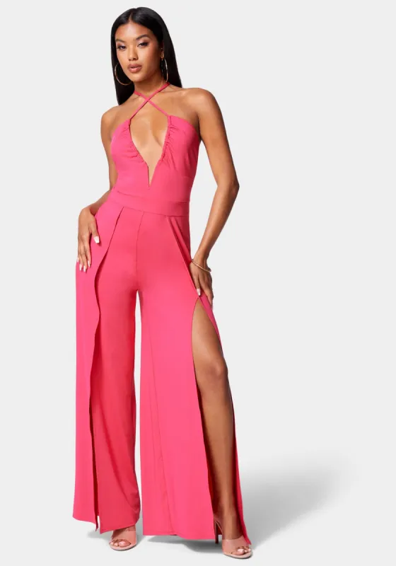 Strappy Slit Leg Jumpsuit sold by Bebe
