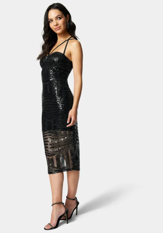 Mesh Caged Bust Midi Dress sold by Bebe