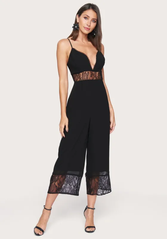 Lace Inset Wide Leg Jumpsuit sold by Bebe