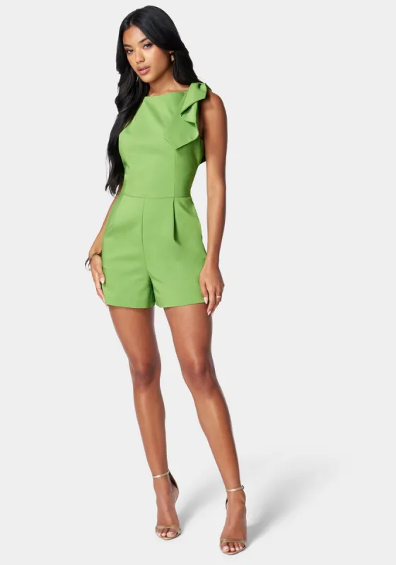 Cotton Sateen Bow Detail Open Back Romper sold by Bebe