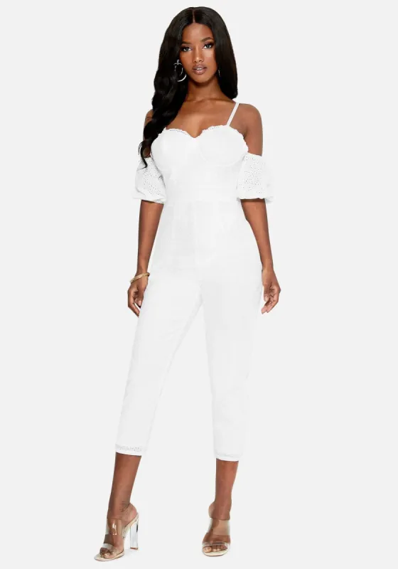 Bustier Eyelet Jumpsuit sold by Bebe