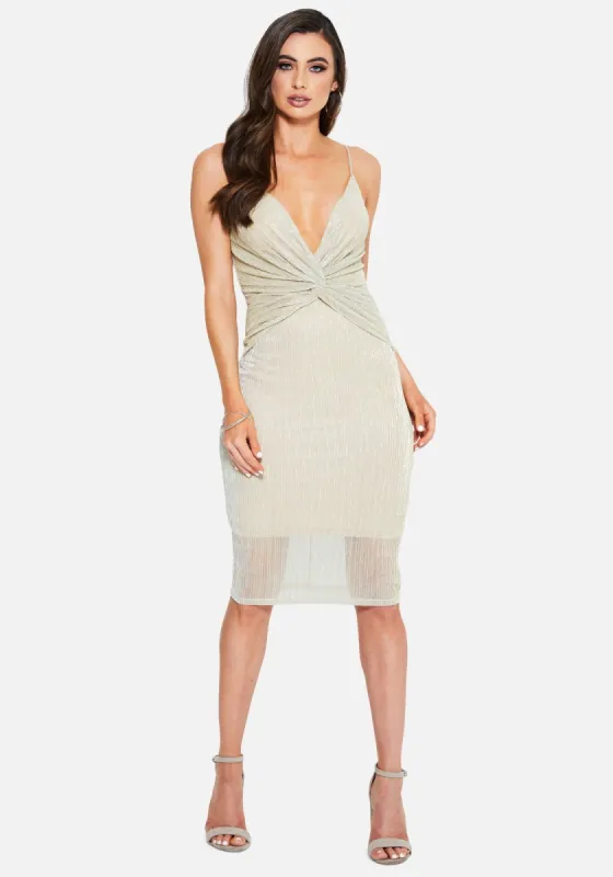 Knot Front Lurex Midi Dress sold by Bebe