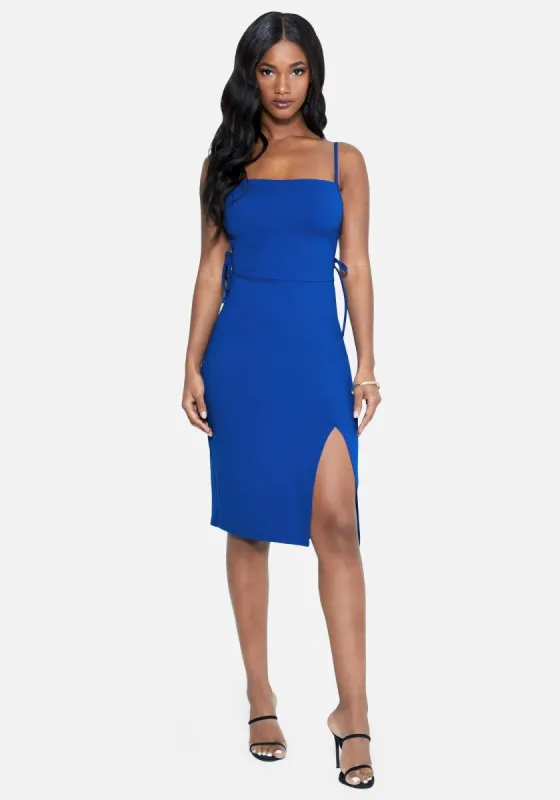 Side Lace Up Slit Dress sold by Bebe