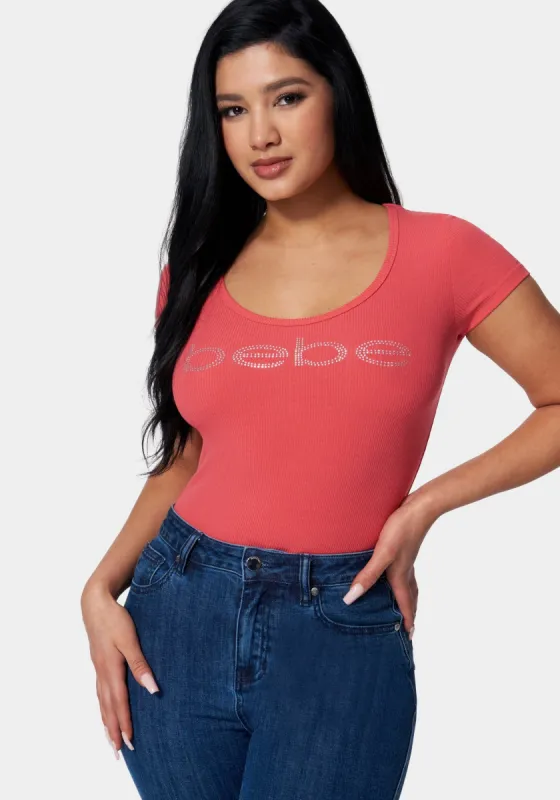 Bebe Logo Short Sleeve Round Neck Rib Top sold by Bebe