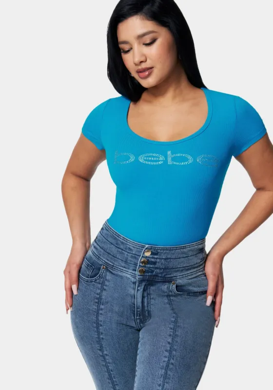 Bebe Logo Short Sleeve Round Neck Rib Top sold by Bebe