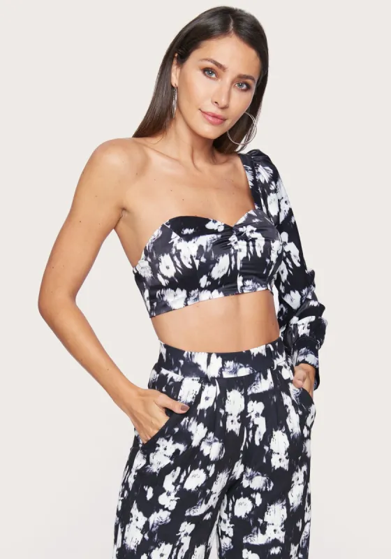 Print Iris One Sleeve Crop Top sold by Bebe