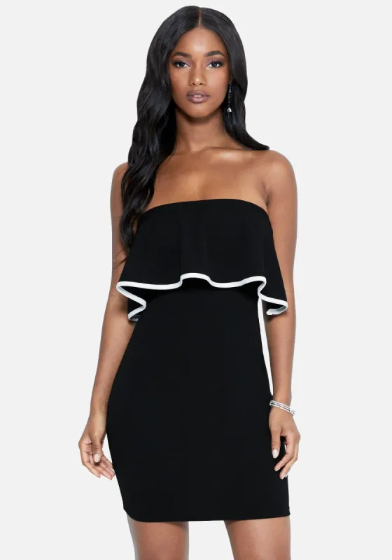 Strapless Bodice Ruffle Dress sold by Bebe