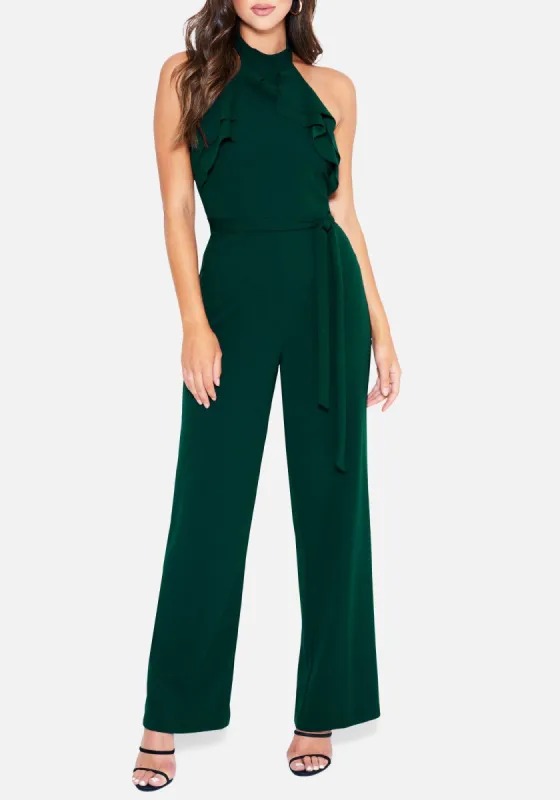 Double Ruffle Halter Jumpsuit sold by Bebe