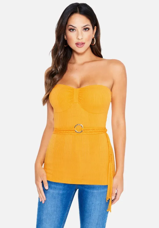 Strapless Rib Belted Knit Top sold by Bebe