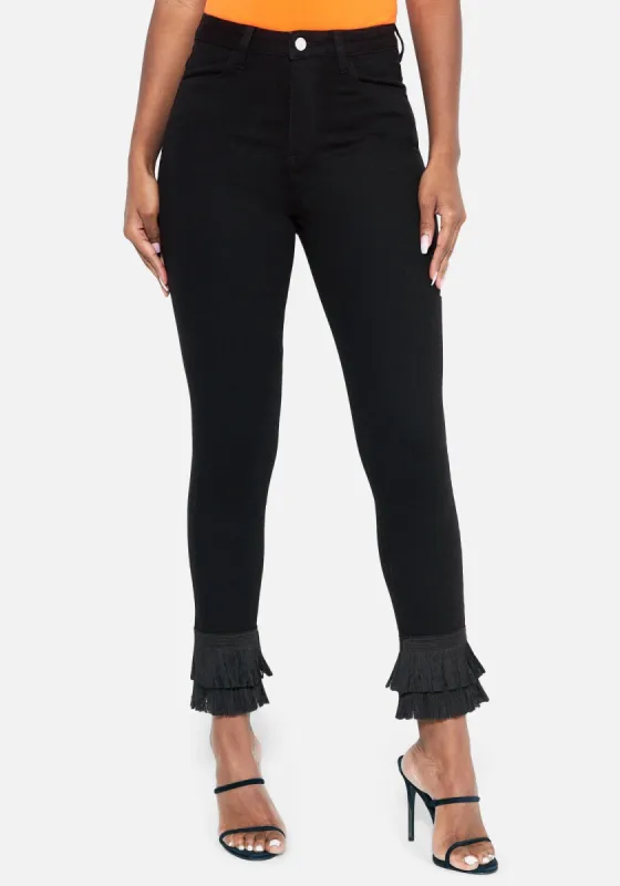 Fringe Detail Skinny Jeans sold by Bebe