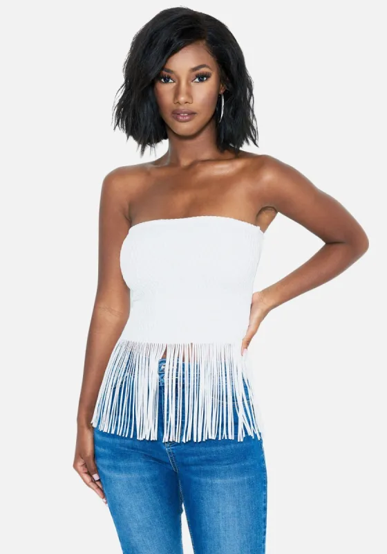 Strapless Fringe Knit Top sold by Bebe