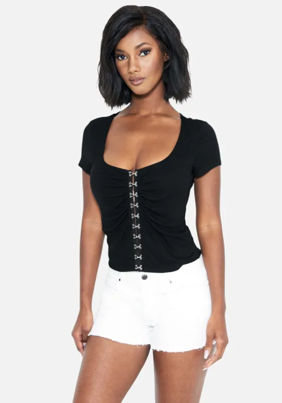 Hook and Eye Rib Knit Top sold by Bebe