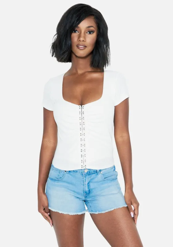 Hook and Eye Rib Knit Top sold by Bebe