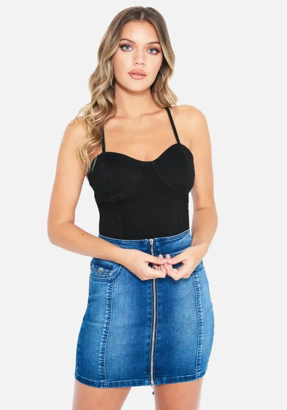 Denim Bustier Smocked Top made by TC