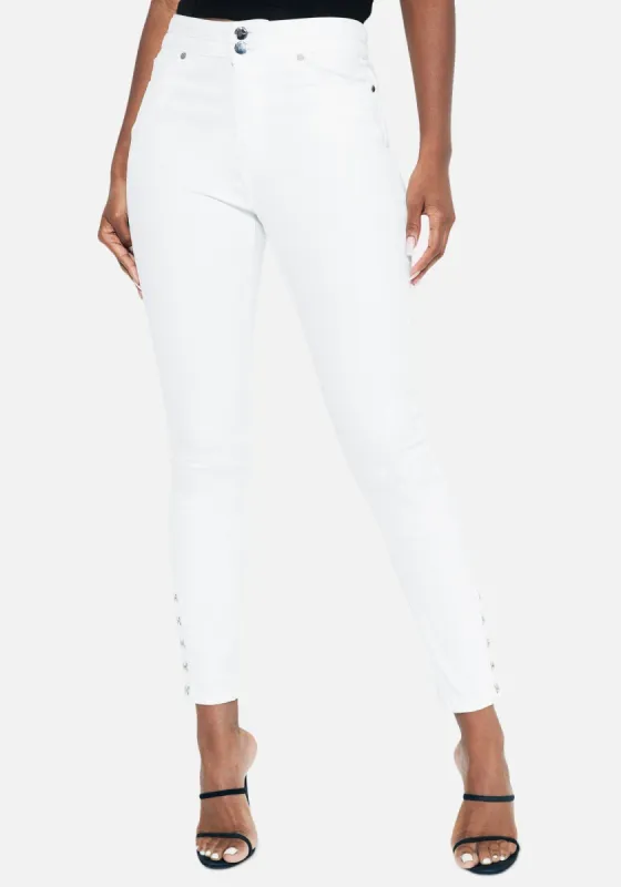 Hook & Eye Detail Skinny Jeans sold by Bebe