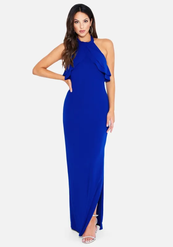Double Ruffle Halter Neck Gown sold by Bebe