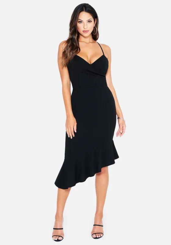 Angled Flounce Midi Dress sold by Bebe