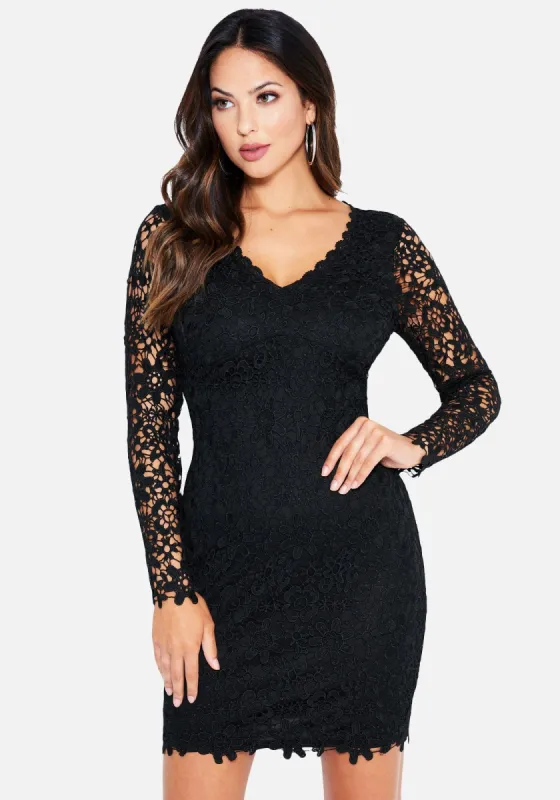 Allover Lace Long Sleeve Dress sold by Bebe