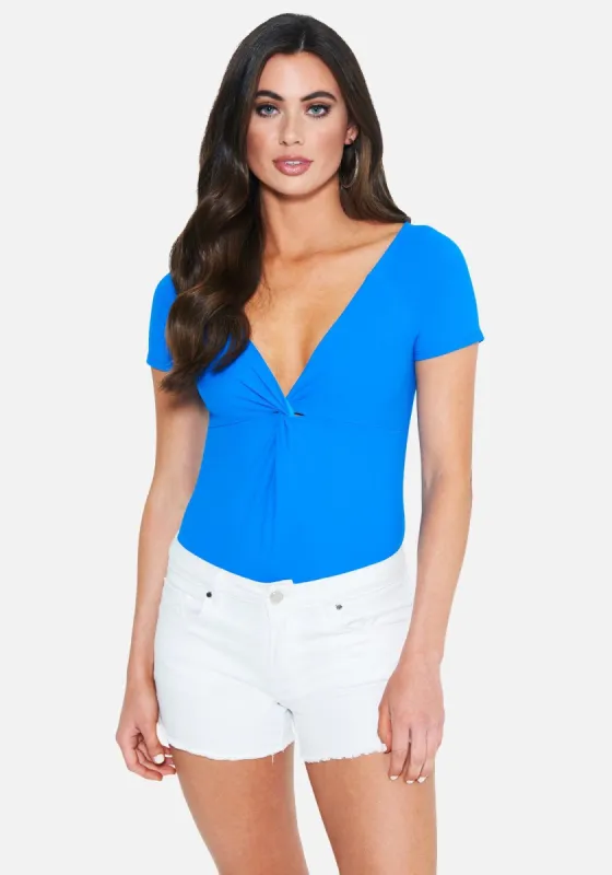Short Sleeve Twist Front Bodysuit sold by Bebe
