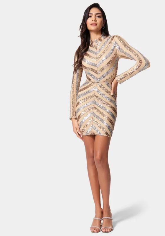 Stripe Sequin Mini Dress sold by Bebe