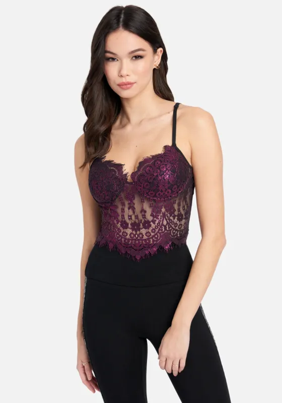 Metallic Foil Lace Bodysuit sold by Bebe