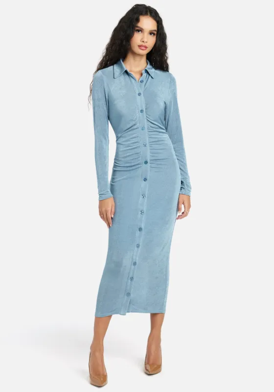 Shirred Polo Midi Dress sold by Bebe