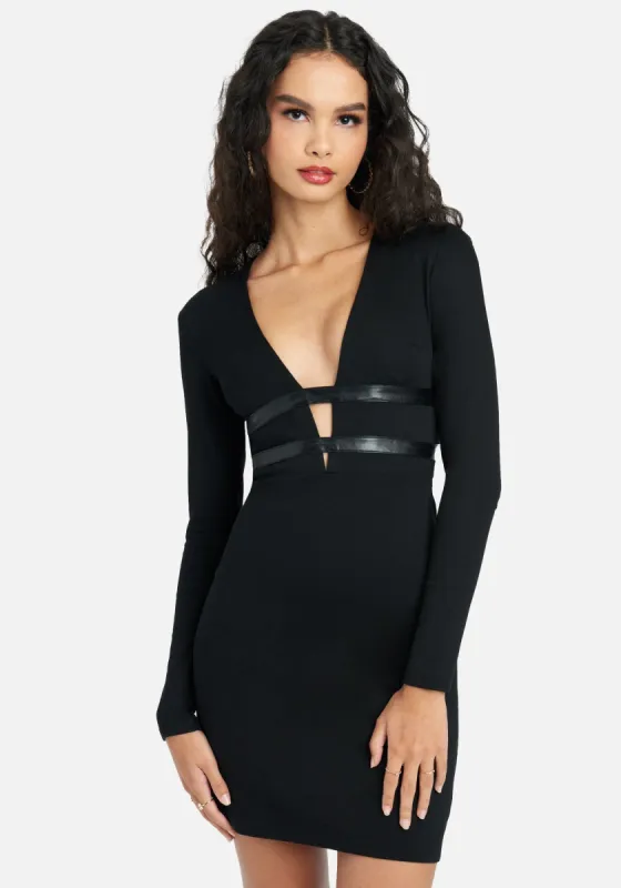 Vegan Leather Banded Mini Dress sold by Bebe