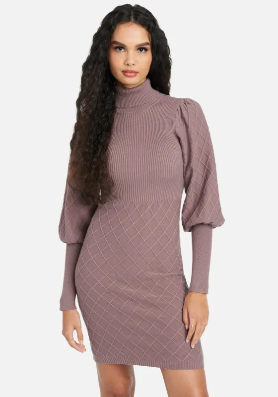 Puff Sleeve Quilted Sweater Dress sold by Bebe