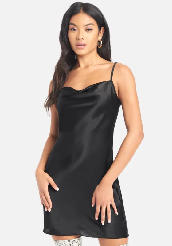Satin Cowl Neck Slip Mini Dress sold by Bebe