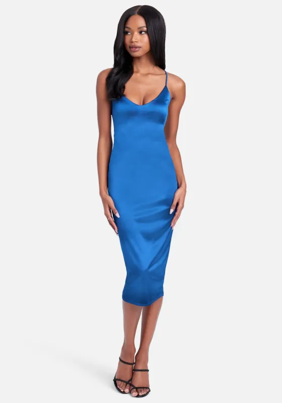 Strappy Back Satin Midi Dress sold by Bebe