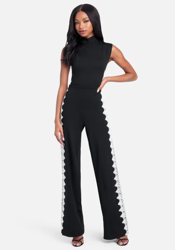 Lace Trim Mock Neck Jumpsuit sold by Bebe