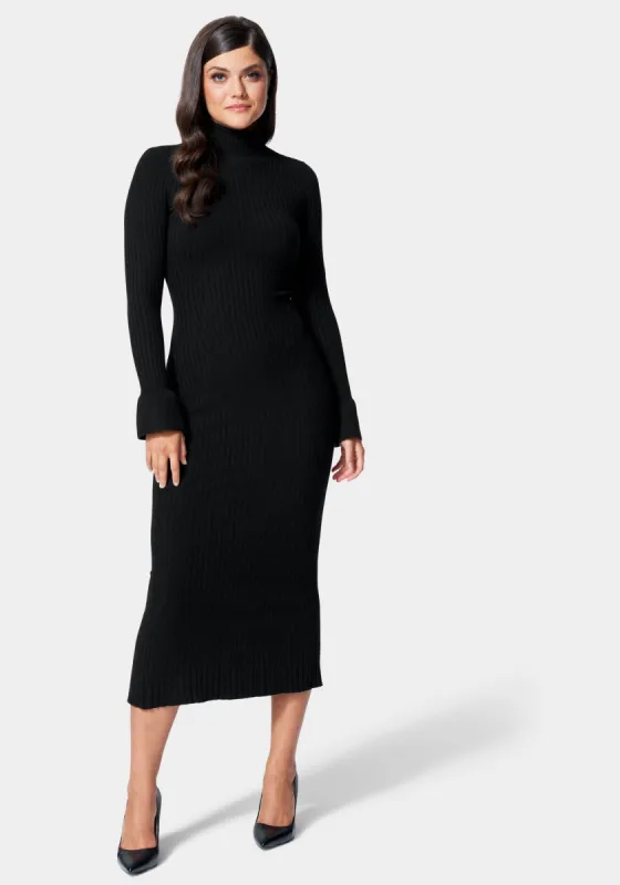 Bell Sleeve Turtleneck Midi Dress sold by Bebe