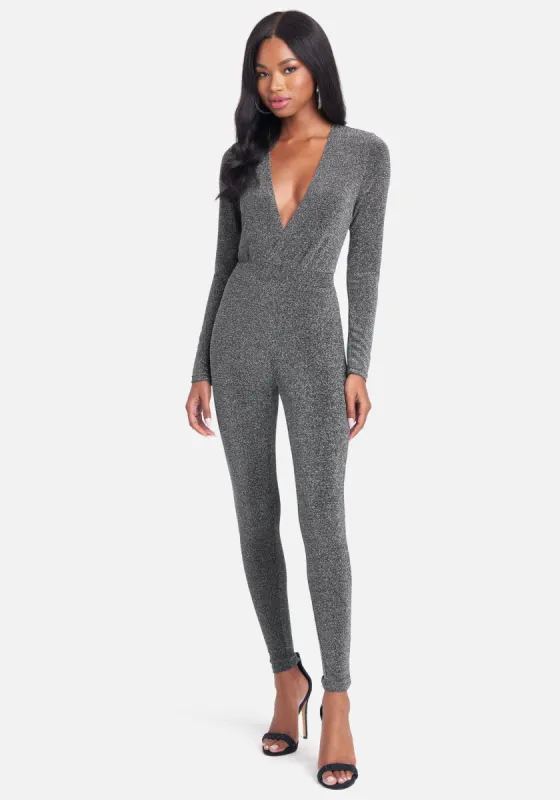 Plunge Neck Sparkle Catsuit sold by Bebe