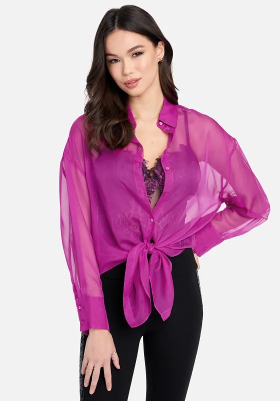 Loose Fit Long Button Down Drop Shoulder Blouse sold by Bebe