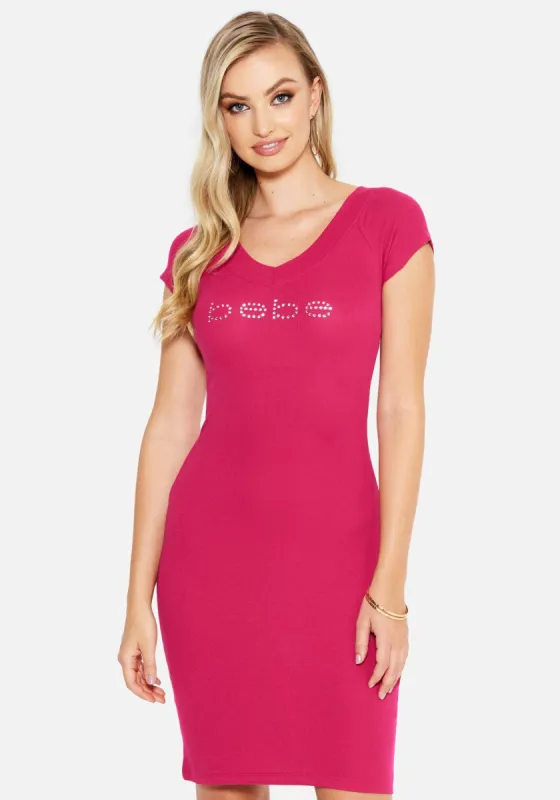 Crystal Logo Short Sleeve Double V-Neck Dress sold by Bebe