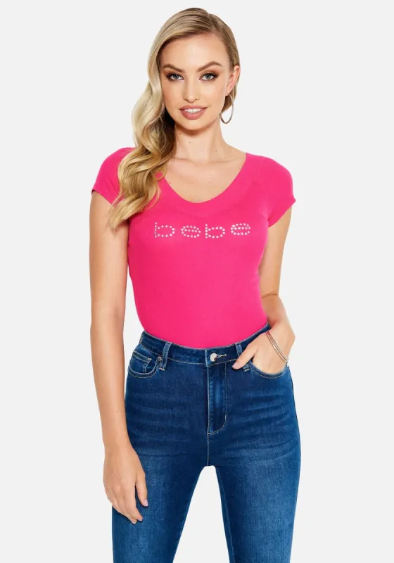 Crystal Logo Double V-Neck Short Sleeve Tee sold by Bebe