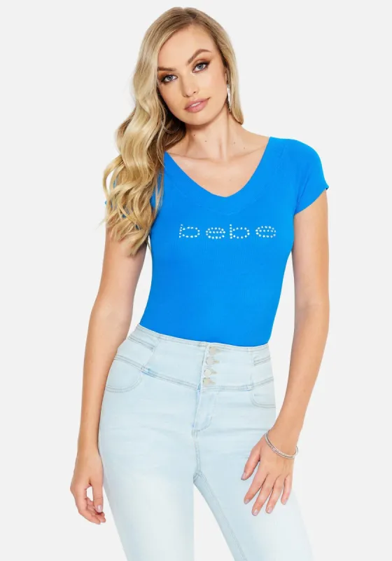 Crystal Logo Double V-Neck Short Sleeve Tee sold by Bebe