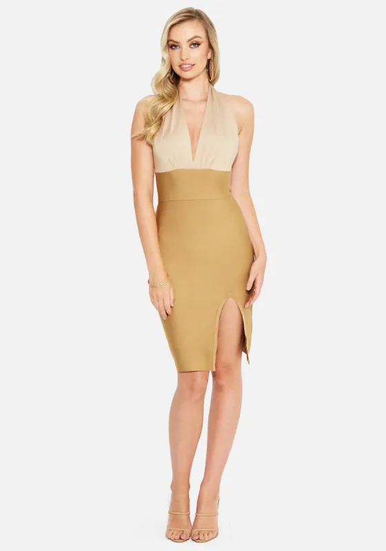 Halter Colorblock Bandage Midi sold by Bebe