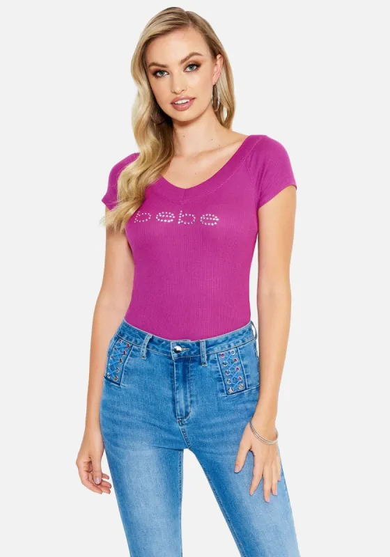 Crystal Logo Double V-Neck Short Sleeve Tee sold by Bebe