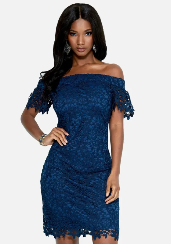 Off The Shoulder Lace Dress sold by Bebe