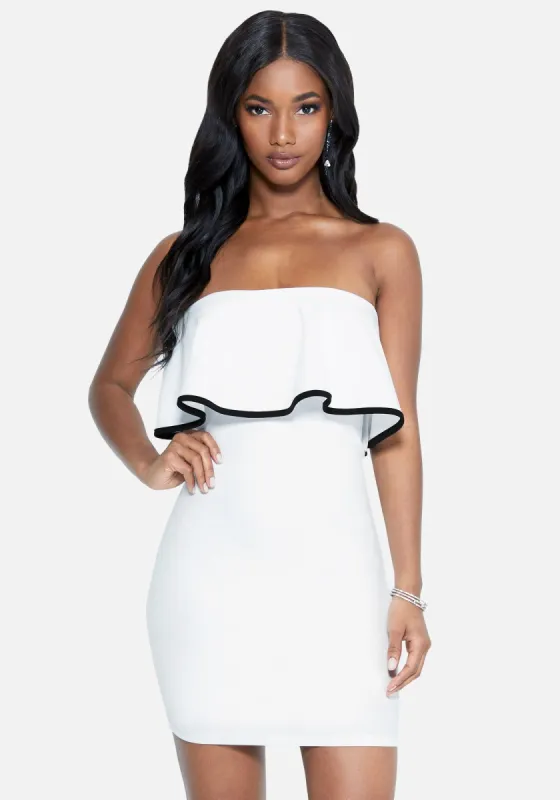 Strapless Bodice Ruffle Dress sold by Bebe