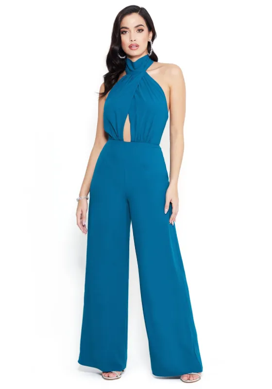 Keyhole Halter Jumpsuit sold by Bebe