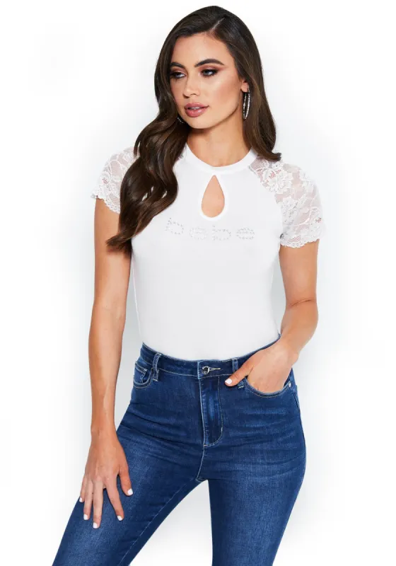 Bebe Logo lace Keyhole Top sold by Bebe