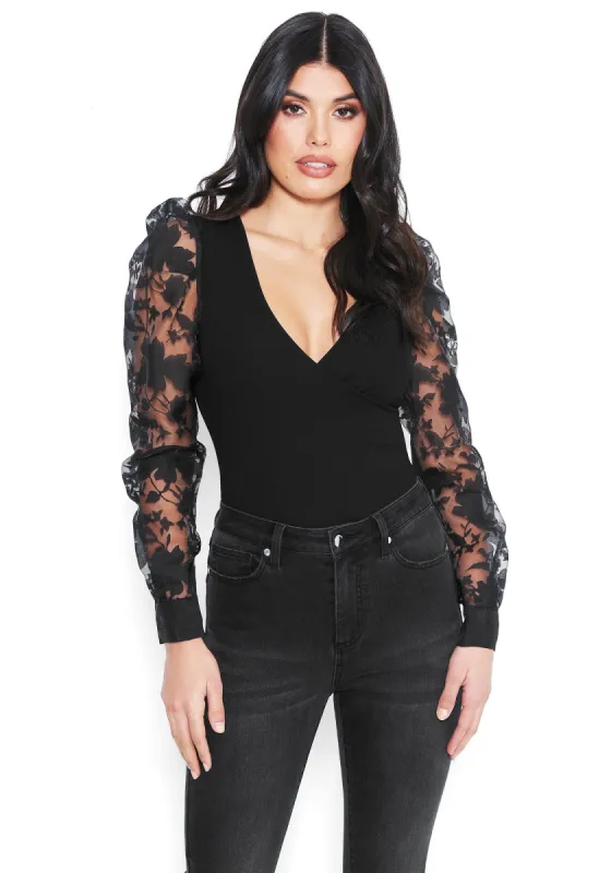 Organza Sleeve Bodysuit sold by Bebe