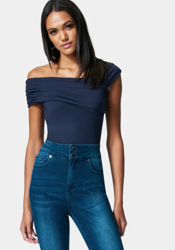 Asymmetric Ruched Neck Top sold by Bebe