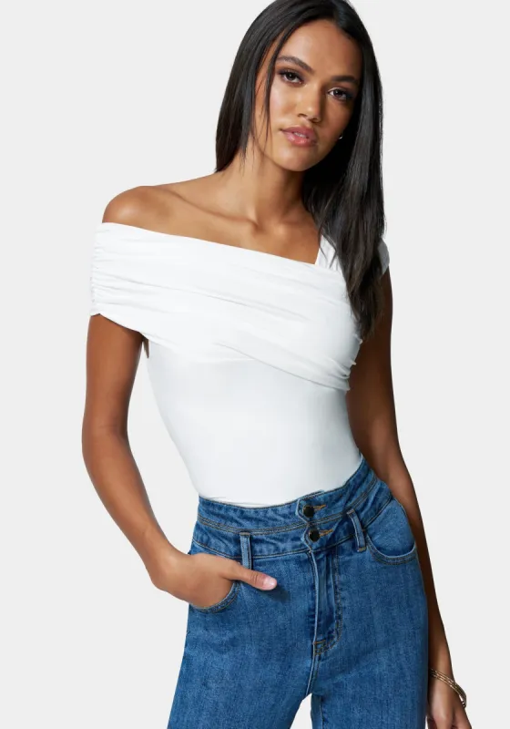 Asymmetric Ruched Neck Top sold by Bebe