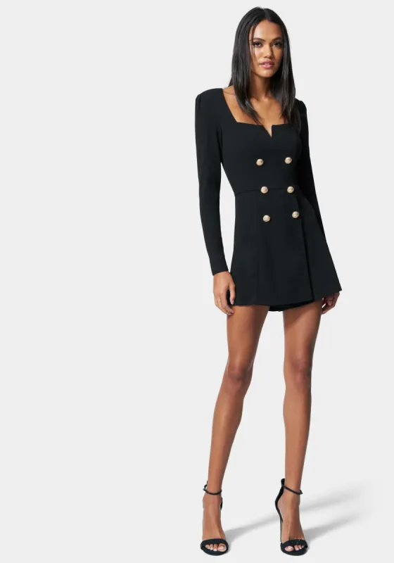 Notch Neckline Button Detail Romper sold by Bebe