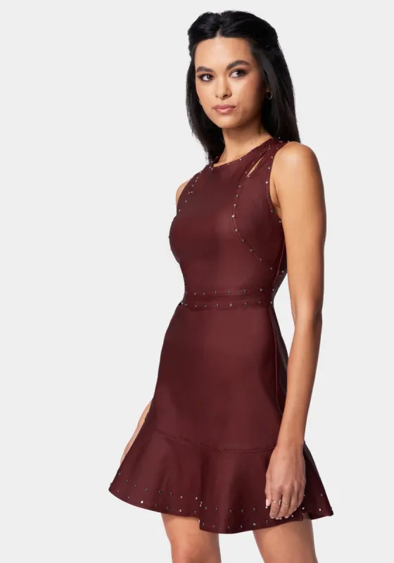 Stud Detail Coated Denim Dress sold by Bebe